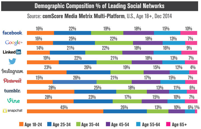 Demographic Composition % of Leading Social Networks - ComScore